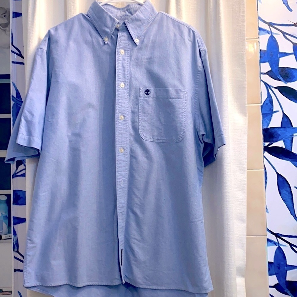 NWOT Men’s Blue 100% Cotton Timberland Short Sleeve Button Down Shirt Size M